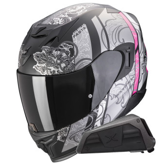 Casque Integral Scorpion Exo 520 Evo Air Fasta Matt Black Pink + Kit bluetooth Exo-Com Link-1