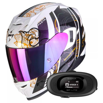 Casque Integral Scorpion Exo 520 Evo Air Fasta White Chameleon + Kit bluetooth 5R Lite