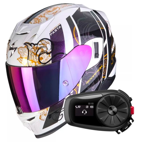 Casque Integral Scorpion Exo 520 Evo Air Fasta White Chameleon + Kit Bluetooth 5S