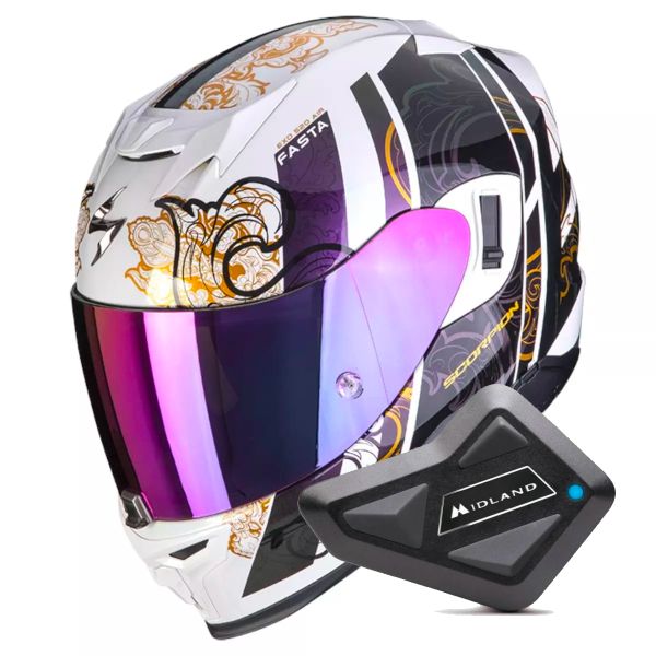 Casque Integral Scorpion Exo 520 Evo Air Fasta White Chameleon + Kit Bluetooth BT Mini