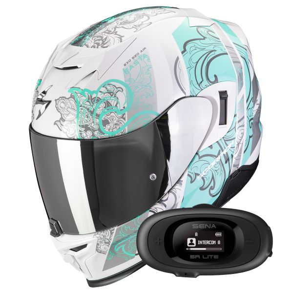 Casque Integral Scorpion Exo 520 Evo Air Fasta White Light Blue + Kit bluetooth 5R Lite