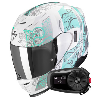 Casque Integral Scorpion Exo 520 Evo Air Fasta White Light Blue + Kit Bluetooth 5S Solo