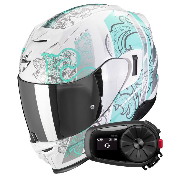 Casque Integral Scorpion Exo 520 Evo Air Fasta White Light Blue + Kit Bluetooth 5S Solo