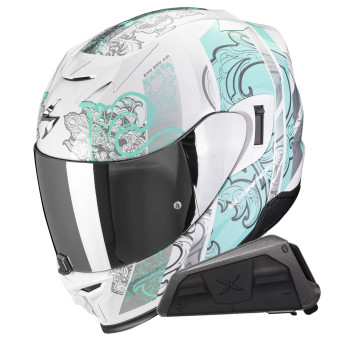 Casque Integral Scorpion Exo 520 Evo Air Fasta White Light Blue + Kit bluetooth Exo-Com Link-1