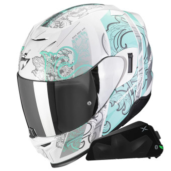 Casque Integral Scorpion Exo 520 Evo Air Fasta White Light Blue + Kit bluetooth Exo-Com Link-1C