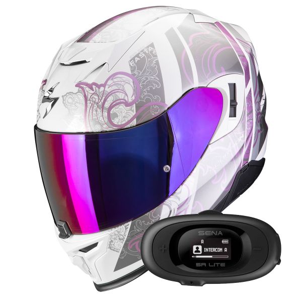 Casque Integral Scorpion Exo 520 Evo Air Fasta White Purple + Kit bluetooth 5R Lite