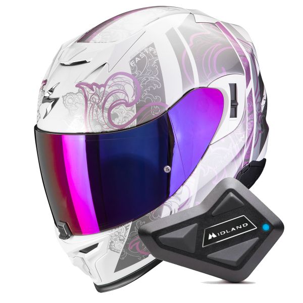 Casque Integral Scorpion Exo 520 Evo Air Fasta White Purple + Kit Bluetooth BT Mini