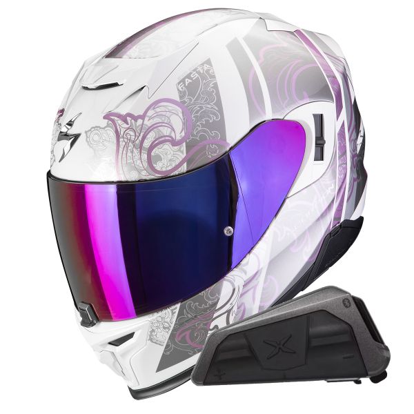 Casque Integral Scorpion Exo 520 Evo Air Fasta White Purple + Kit bluetooth Exo-Com Link-1