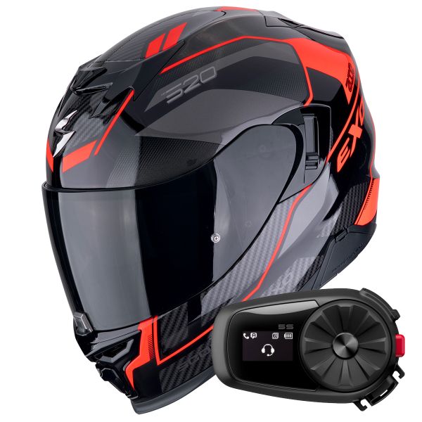 Casque Integral Scorpion Exo 520 Evo Air Lena Black Red + Kit Bluetooth 5S Solo