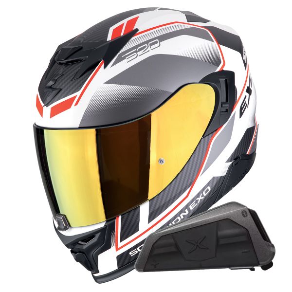 Casque Integral Scorpion Exo 520 Evo Air Lena Matt White Red + Kit bluetooth Exo-Com Link-1