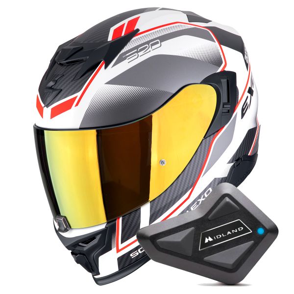 Casque Integral Scorpion Exo 520 Evo Air Lena Matt White Silver Red + Kit Bluetooth BT Mini