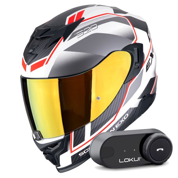 Casque Integral Scorpion Exo 520 Evo Air Lena Matt White Silver Red + Kit Bluetooth Lokui K30
