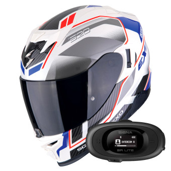 Casque Integral Scorpion Exo 520 Evo Air Lena Pearl White Blue + Kit bluetooth 5R Lite Solo Casque Integral Scorpion Exo 520 Evo Air Lena Pearl White Blue + Kit bluetooth 5R Lite Solo