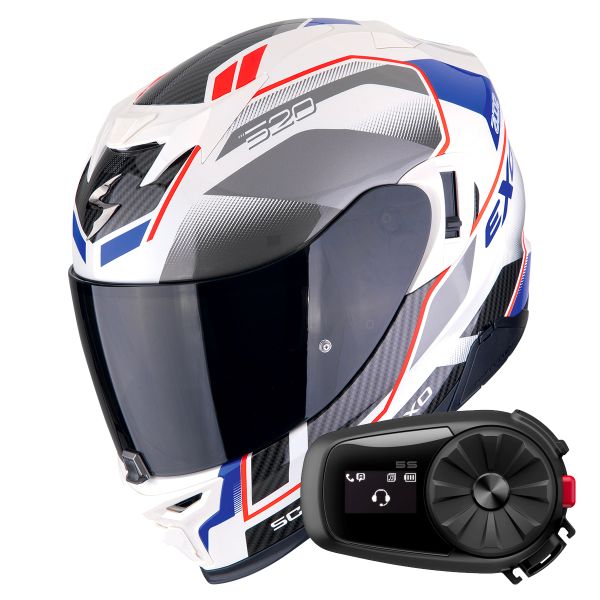 Casque Integral Scorpion Exo 520 Evo Air Lena Pearl White Blue + Kit Bluetooth 5S Solo