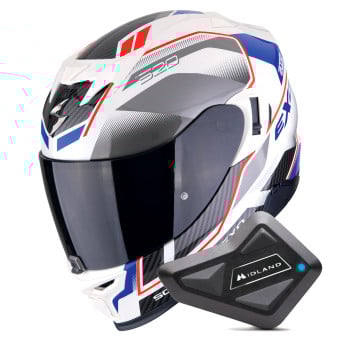 Casque Integral Scorpion Exo 520 Evo Air Lena Pearl White Blue + Kit Bluetooth BT Mini