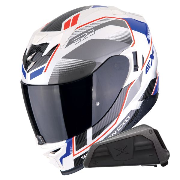 Casque Integral Scorpion Exo 520 Evo Air Lena Pearl White Blue + Kit bluetooth Exo-Com Link-1