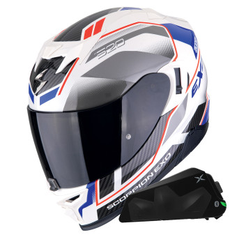 Casque Integral Scorpion Exo 520 Evo Air Lena Pearl White Blue + Kit bluetooth Exo-Com Link-1C