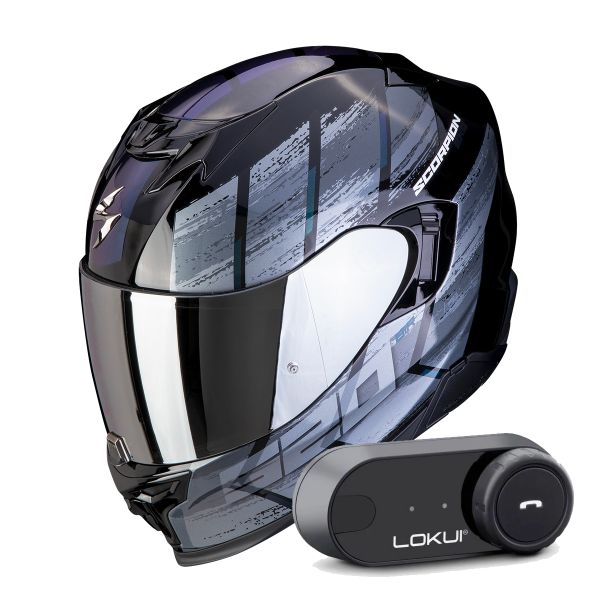 Casque Integral Scorpion Exo 520 Evo Air Maha Black Chameleon + Kit Bluetooth Lokui K30
