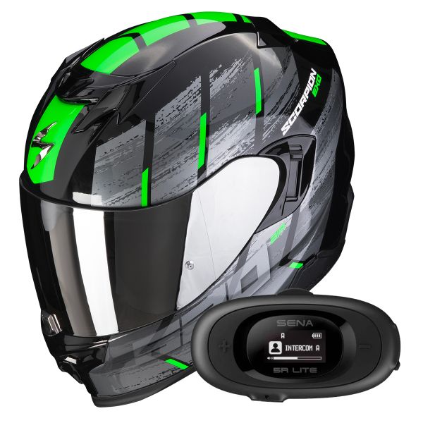 Casque Integral Scorpion Exo 520 Evo Air Maha Black Green + Kit bluetooth 5R Lite