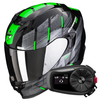 Casque Integral Scorpion Exo 520 Evo Air Maha Black Green + Kit Bluetooth 5S