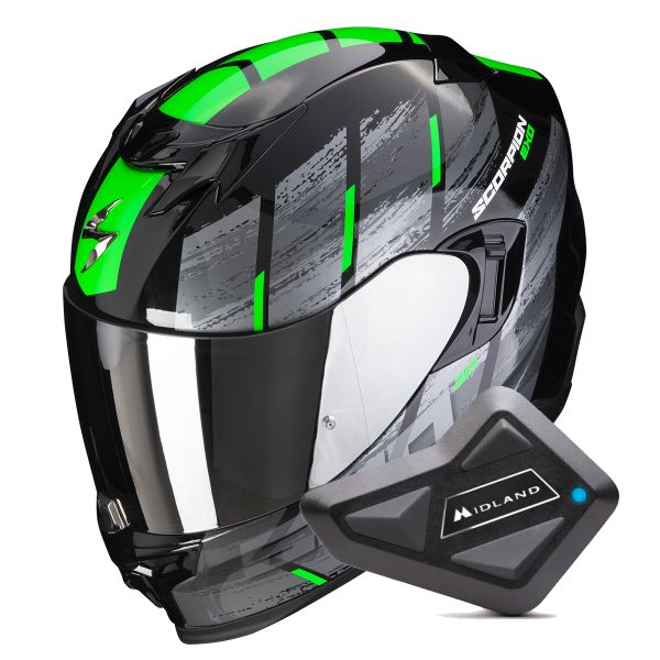 Casque Integral Scorpion Exo 520 Evo Air Maha Black Green + Kit Bluetooth BT Mini