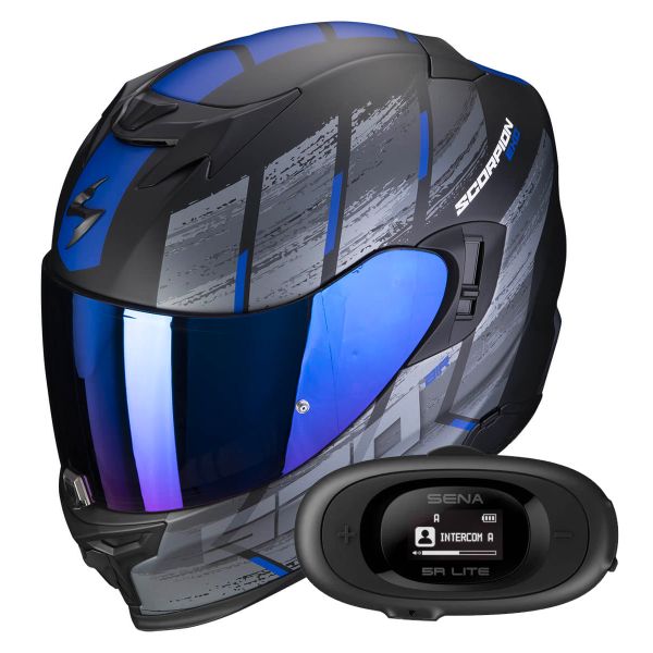 Casque Integral Scorpion Exo 520 Evo Air Maha Matt Black Blue + Kit bluetooth 5R Lite