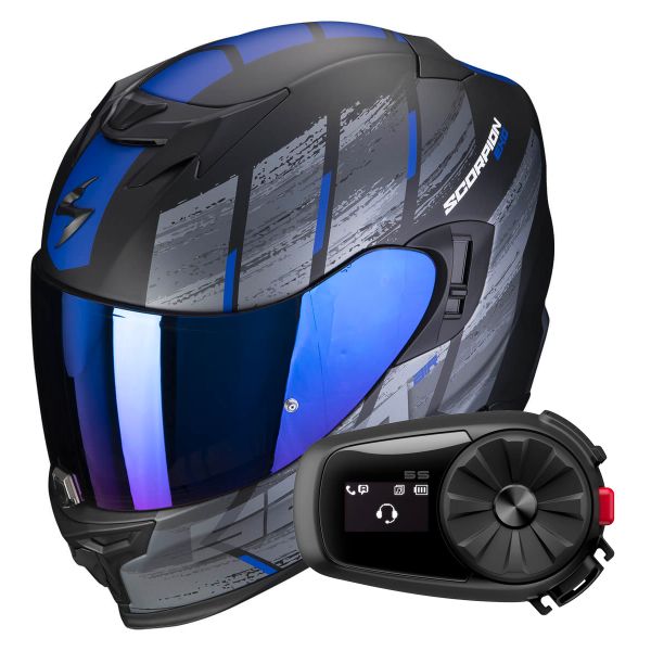 Casque Integral Scorpion Exo 520 Evo Air Maha Matt Black Blue + Kit Bluetooth 5S