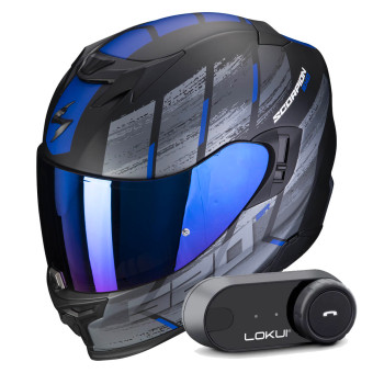Casque Integral Scorpion Exo 520 Evo Air Maha Matt Black Blue + Kit Bluetooth Lokui K30