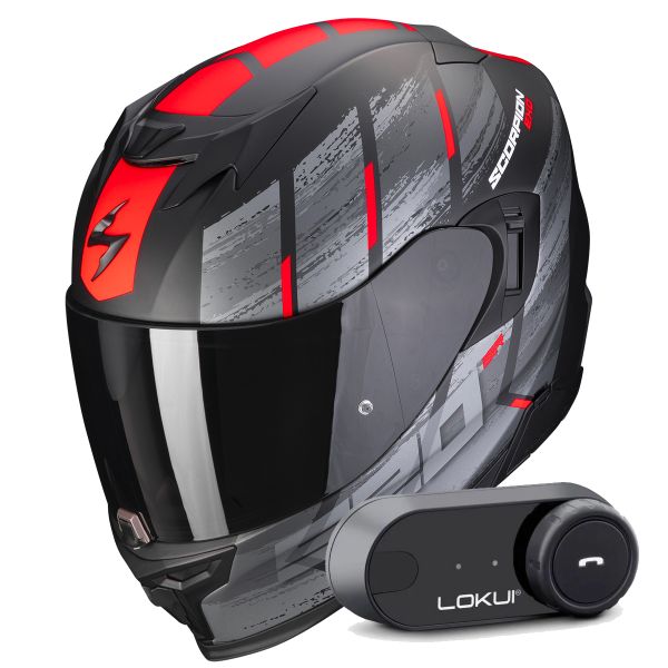 Casque Integral Scorpion Exo 520 Evo Air Maha Matt Black Red + Kit Bluetooth Lokui K30