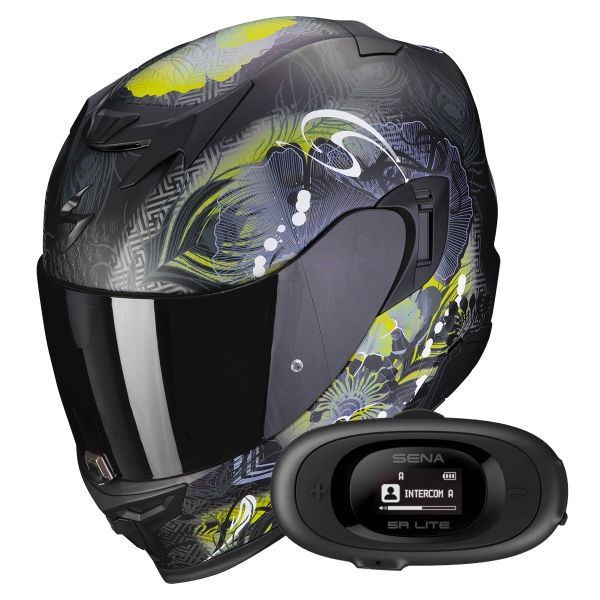 Casque Integral Scorpion Exo 520 Evo Air Melrose Matt Black Yellow + Kit bluetooth 5R Lite
