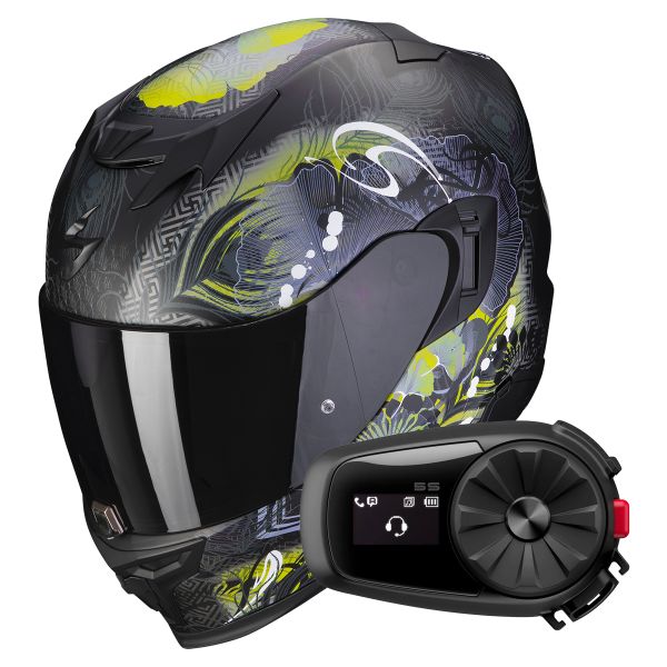 Casque Integral Scorpion Exo 520 Evo Air Melrose Matt Black Yellow + Kit Bluetooth 5S