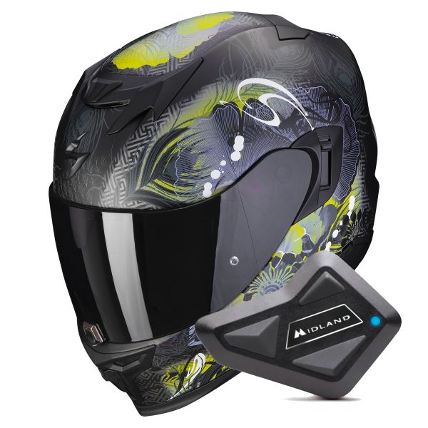 Casque Integral Scorpion Exo 520 Evo Air Melrose Matt Black Yellow + Kit Bluetooth BT Mini