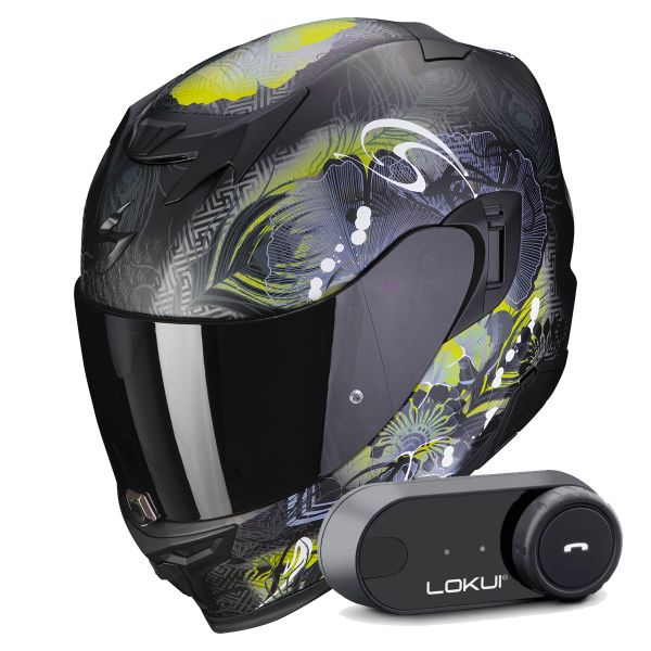 Casque Integral Scorpion Exo 520 Evo Air Melrose Matt Black Yellow + Kit Bluetooth Lokui K30