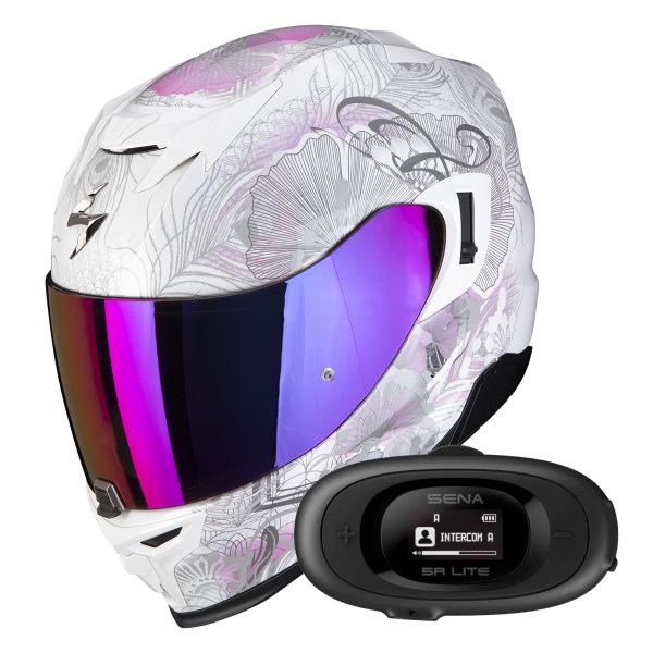 Casque Integral Scorpion Exo 520 Evo Air Melrose Pearl White Pink + Kit bluetooth 5R Lite