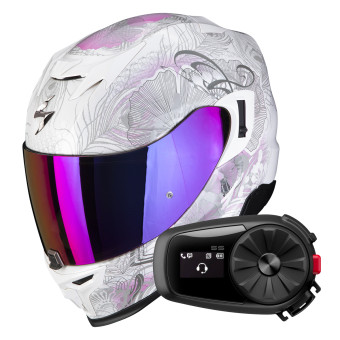 Casque Integral Scorpion Exo 520 Evo Air Melrose Pearl White Pink + Kit Bluetooth 5S