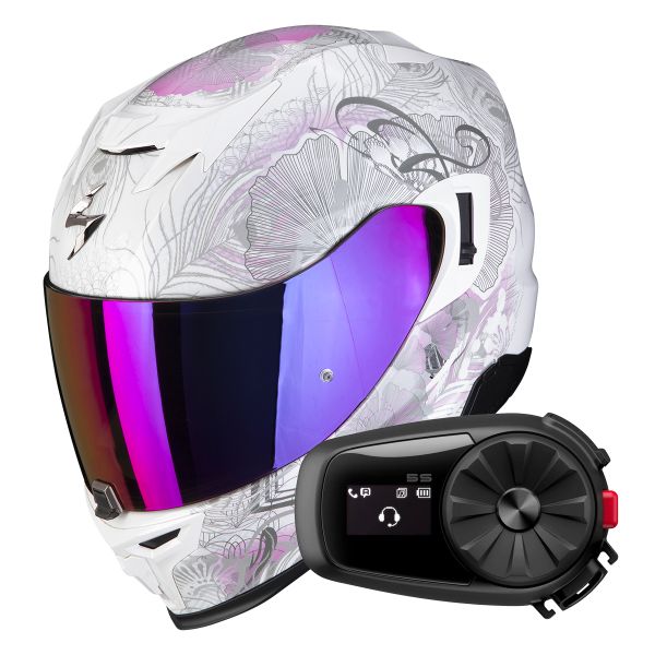 Casque Integral Scorpion Exo 520 Evo Air Melrose Pearl White Pink + Kit Bluetooth 5S