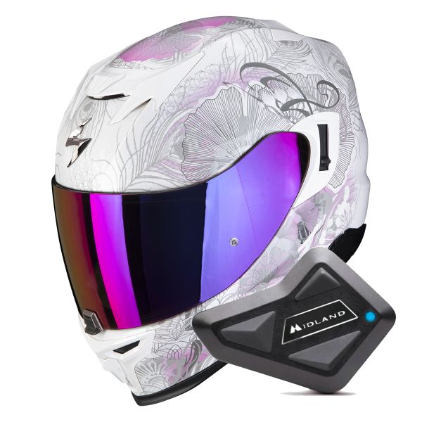 Casque Integral Scorpion Exo 520 Evo Air Melrose Pearl White Pink + Kit Bluetooth BT Mini