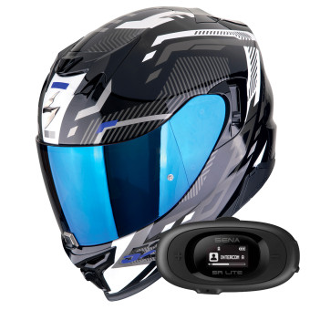 Casque Integral Scorpion Exo 520 Evo Air Ranka Black White Blue + Kit bluetooth 5R Lite Solo