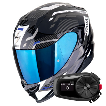 Casque Integral Scorpion Exo 520 Evo Air Ranka Black White Blue + Kit Bluetooth 5S Solo