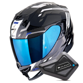 Casque Integral Scorpion Exo 520 Evo Air Ranka Black White Blue + Kit Bluetooth BT Mini