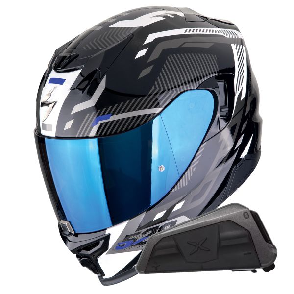Casque Integral Scorpion Exo 520 Evo Air Ranka Black White Blue + Kit bluetooth Exo-Com Link-1