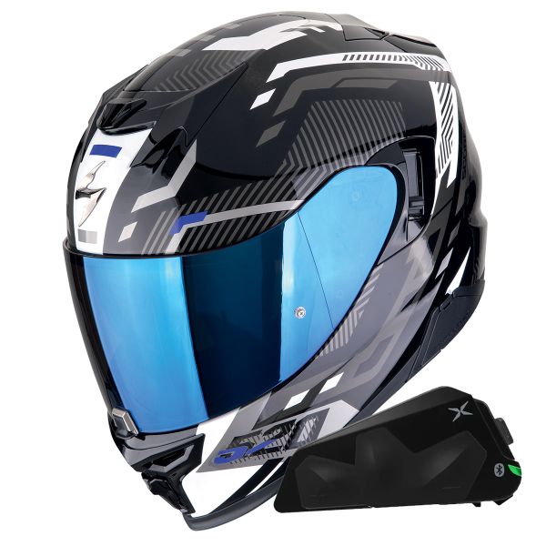 Casque Integral Scorpion Exo 520 Evo Air Ranka Black White Blue + Kit bluetooth Exo-Com Link-1C