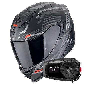 Casque Integral Scorpion Exo 520 Evo Air Ranka Matt Black Silver Red + Kit Bluetooth 5S Solo