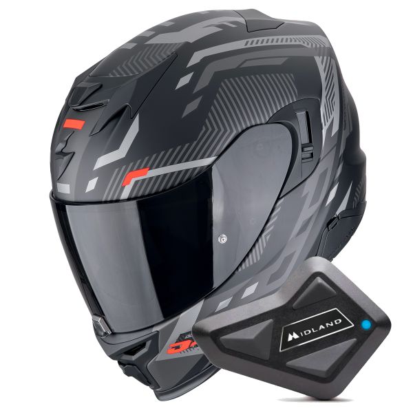 Casque Integral Scorpion Exo 520 Evo Air Ranka Matt Black Silver Red + Kit Bluetooth BT Mini