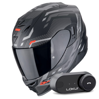 Casque Integral Scorpion Exo 520 Evo Air Ranka Matt Black Silver Red + Kit Bluetooth Lokui K30