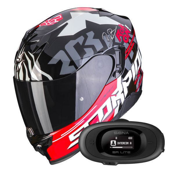 Casque Integral Scorpion Exo 520 Evo Air Rok Bagoros Black Red + Kit bluetooth 5R Lite