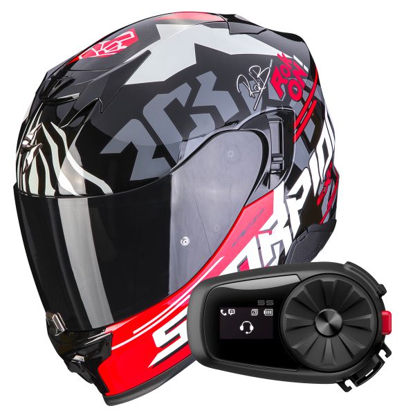 Casque Integral Scorpion Exo 520 Evo Air Rok Bagoros Black Red + Kit Bluetooth 5S
