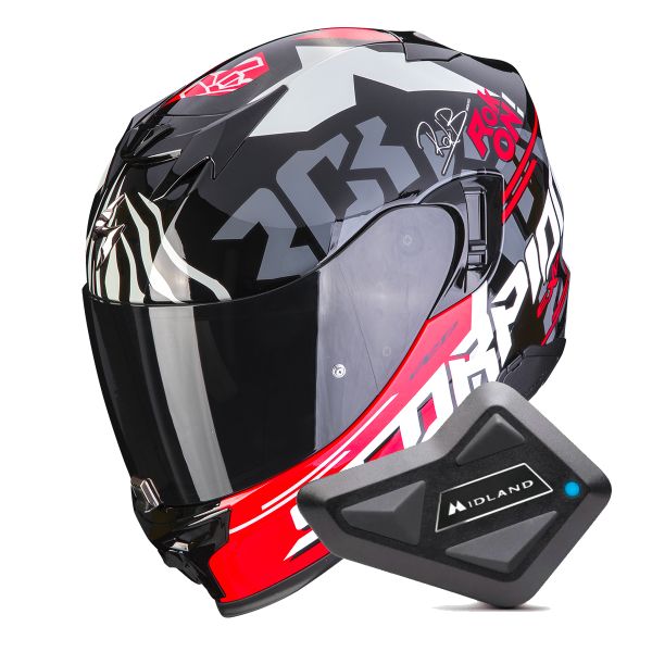 Casque Integral Scorpion Exo 520 Evo Air Rok Bagoros Black Red + Kit Bluetooth BT Mini