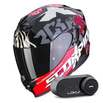 Casque Integral Scorpion Exo 520 Evo Air Rok Bagoros Black Red + Kit Bluetooth Lokui K30
