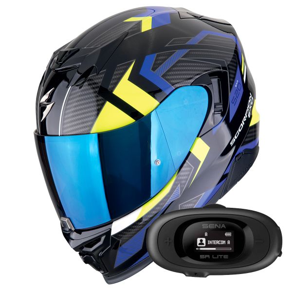 Casque Integral Scorpion Exo 520 Evo Air Sensus Black Blue Yellow Fluo + Kit bluetooth 5R Lite